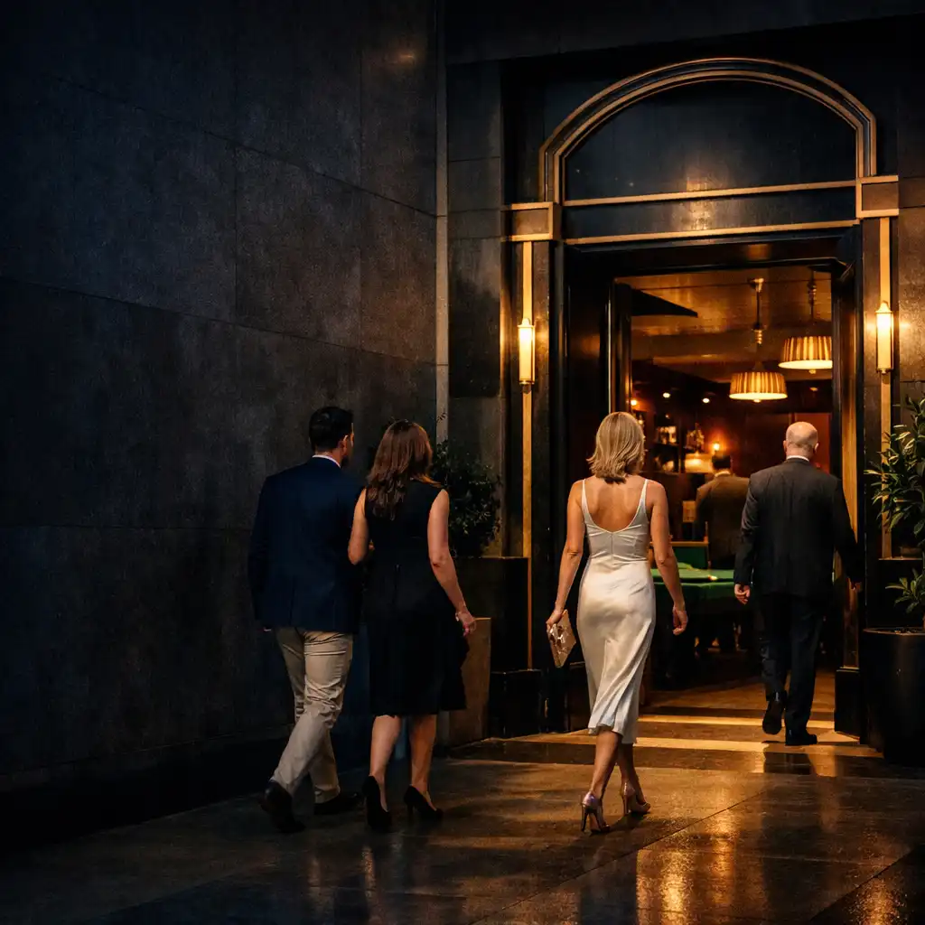 Evening arrival at the Luckytableclub Brisbane City venue entrance